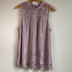 Third Wish Muted Lilac Purple Lace Overlay High Neck Fairy grunge Boho Top sz XL